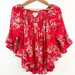 Ralph Lauren Denim & Supply Co Red floral Peasant Top  Size Medium Off Shoulder